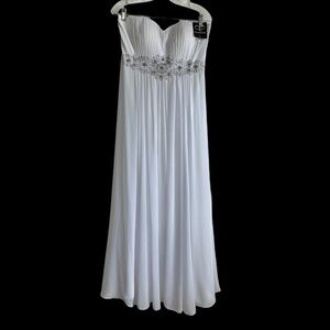 LONG WHITE CHIFFON SWEETHEART BODICE BRIDE PROM DRESS 3pc